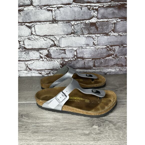 Birkenstock Gizeh Silver Birko Flor Leather Thong Sandals Women Sz 39EU/8.5M US - Picture 12 of 16